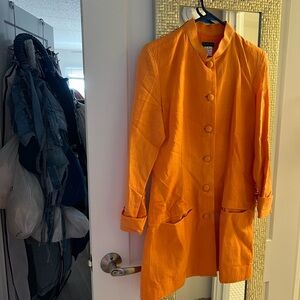 Bold Orange Women's Trench Coat By San Margo… RAW SILK  BLEND… SIZE SMALL.